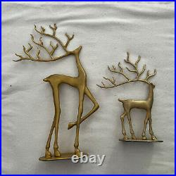 Pottery Barn Christmas Merry Reindeer Brass Set of 2 Medium & Small Preowned