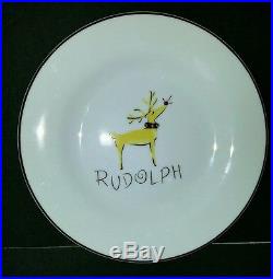 Pottery Barn Christmas Reindeer 9 Silver Rim 8 1/2 Salad Dessert Plates Rudoplh