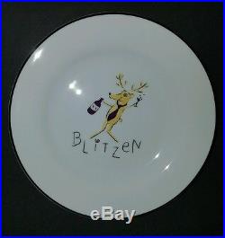 Pottery Barn Christmas Reindeer 9 Silver Rim 8 1/2 Salad Dessert Plates Rudoplh