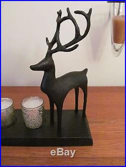 Pottery Barn Christmas Reindeer Votive Candle Holder Centerpiece, NIB