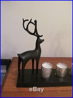 Pottery Barn Christmas Reindeer Votive Candle Holder Centerpiece, New