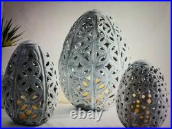Pottery Barn Easter Punched Zinc Easter Egg Cloche Luminary Set of 3