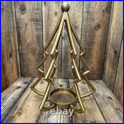 Pottery Barn Fallon Tree Candle Holder Brass Large 17 Holiday Rustic Cabin
