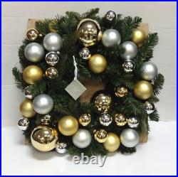 Pottery Barn Faux Pine Ornament Wreath Christmas door mantel Gold Silver 22