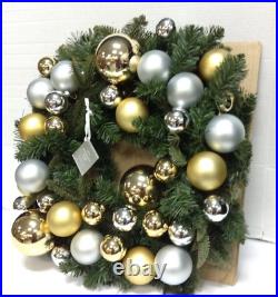 Pottery Barn Faux Pine Ornament Wreath Christmas door mantel Gold Silver 22