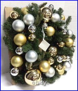 Pottery Barn Faux Pine Ornament Wreath Christmas door mantel Gold Silver 22