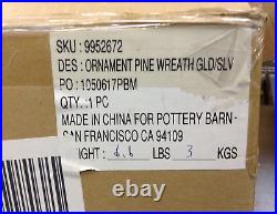 Pottery Barn Faux Pine Ornament Wreath Christmas door mantel Gold Silver 22