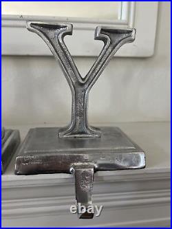Pottery Barn Gilded MERRY Set Of 5 Stocking Holders Antique Aluminum NWT