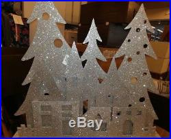 Pottery Barn Glitter Treescape Lit silver sparkle Christmas mantle mantel New
