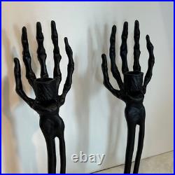 Pottery Barn Halloween Black Skeleton Hand Metal Candle Holders