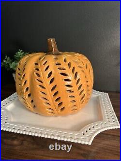 Pottery Barn Halloween Filigree Fall Harvest Ceramic Pumpkin Luminary