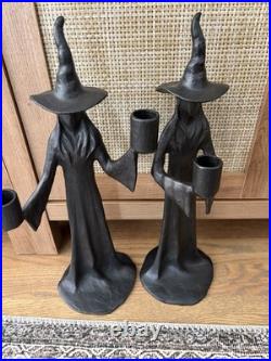 Pottery Barn Halloween Single AND Double SET Witch Candle Holder Black Metal NEW