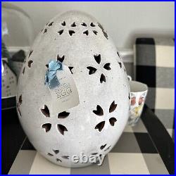 Pottery Barn Handcrafted Pierced Terra Cotta White Egg Large Spring Easter NWT