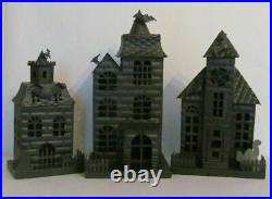 Pottery Barn Haunted Halloween Houses Metal Small Meduim Large S/3 #4645A