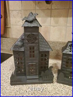 Pottery Barn Haunted Halloween Houses Metal Small Meduim Large S/3 New in Box