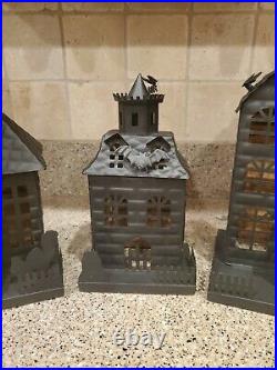 Pottery Barn Haunted Halloween Houses Metal Small Meduim Large S/3 New in Box