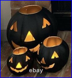 Pottery Barn JACK-O-LANTERNs Set Of 3 SMALL MEDIUM LARGE BLACK Metal PUMPKIN NEW