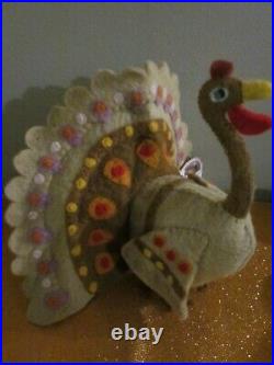 Pottery Barn Kid Large Thanksgiving Turkey Felted Centerpiece 4 Treat Containers