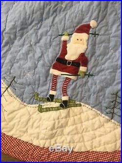 Pottery Barn Kids Light Blue Applique Quilted Xmas Tree Skirt Red Gingham 60