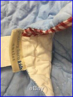 Pottery Barn Kids Light Blue Applique Quilted Xmas Tree Skirt Red Gingham 60
