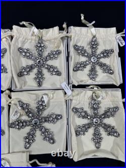 Pottery Barn LRG Rhinestone Snowflake 5 Ornament Lot Of 9