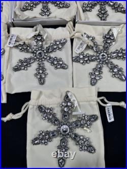 Pottery Barn LRG Rhinestone Snowflake 5 Ornament Lot Of 9
