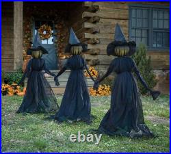 Pottery Barn Lit Halloween Witches Outdoor Stakes, 52H Set of 3