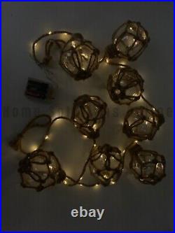 Pottery Barn Lit Jute Wrapped Orbs LED String Light Garland Beige 6' #X1018