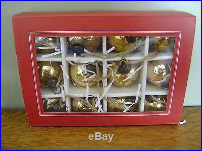 Pottery Barn Mercury Glass Ball Ornaments Set/12 Gold ~ NIB