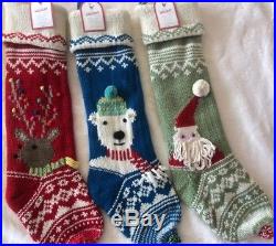 Pottery Barn Merry and Bright Reindeer Polar Bear Santa Christmas Stocking Set/3