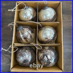 Pottery Barn Mouth Blown Antique Gold & Brass Ball Ornaments 4 Diam