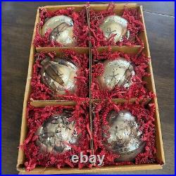 Pottery Barn Mouth Blown Antique Gold & Brass Ball Ornaments 4 Diam