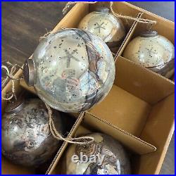 Pottery Barn Mouth Blown Antique Gold & Brass Ball Ornaments 4 Diam