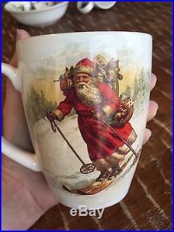 Pottery Barn Nostalgic Santa Set Of 4 Bowls And 4 Matching Mugs