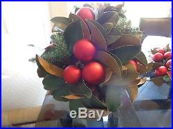 Pottery Barn Ornament Magnolia red Christmas sphere ball topiary Centerpiece New