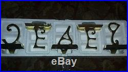 Pottery Barn PEACE Stocking Holder Brass Finish New In Box Retired Hard to Find