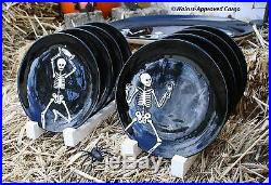 Pottery Barn Party Skeletons Platter & Plates (8) -nib- Bone-up-atite