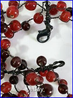Pottery Barn Pepperberry Garland Cranberry Red Glass Beads 5' with Lobster Clasp