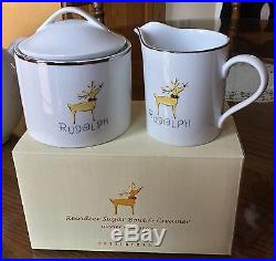Pottery Barn RUDOLPH Reindeer TEAPOT & CREAM AND SUGAR NEW IN BOX 3 PC