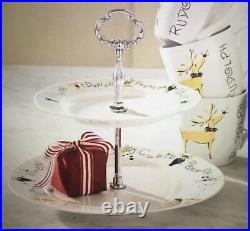 Pottery Barn Reindeer 2 -Tiered Cookie Tray Plate Serving Platter NEW