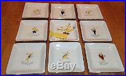Pottery Barn Reindeer FULL Set All 9 Square Appetizer plates CCDB DDPV w Rudolph