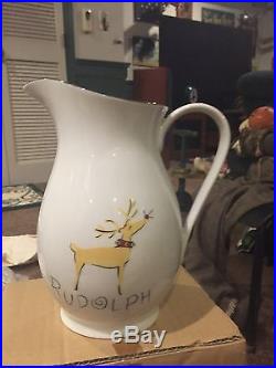 Pottery Barn Reindeer Rudolph Porcelain Pitcher RETIRED With Box
