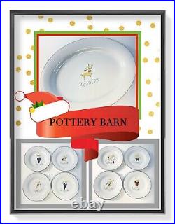 Pottery Barn Rudolph Platter Reindeer Dessert Plates Set Of 9 NO BOX