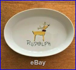 Pottery Barn Rudolph Reindeer Oval Casserole Dish Platter Serving Tray Christmas