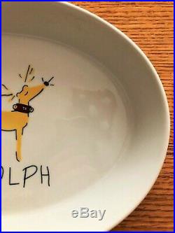 Pottery Barn Rudolph Reindeer Oval Casserole Dish Platter Serving Tray Christmas