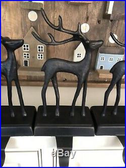 Pottery Barn SANTAS SLEIGH Stocking Holder REINDEER Deer Bronze Decor Christmas