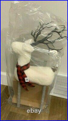 Pottery Barn SHERPA Reindeer woodland Winter Decor Objects WHITE large NEW