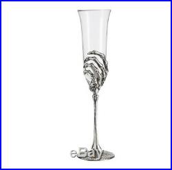 Pottery Barn SKELETON Hand Flute Champagne Glass Gothic Halloween Bar SET OF 4