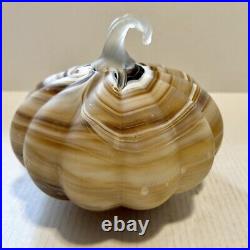 Pottery Barn SWIRLED GLASS PUMPKIN LUMINARY-AMBER COLORS 8.5 WIDE-HALLOWEEN