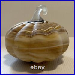Pottery Barn SWIRLED GLASS PUMPKIN LUMINARY-AMBER COLORS 8.5 WIDE-HALLOWEEN